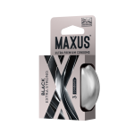 Латексные утолщенные презервативы 0,09 мм в железном кейсе MAXUS Extra Strong - чёрные - 3 шт