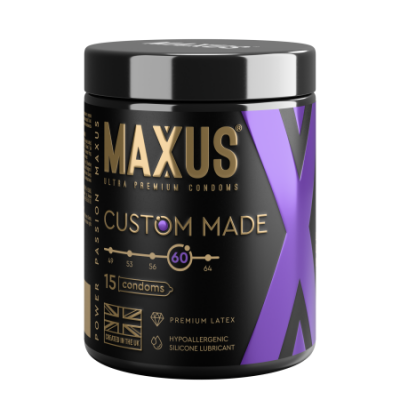 Латексные анатомические презервативы в банке + кейс MAXUS Custom Made 60 увеличенного размера - 15 шт