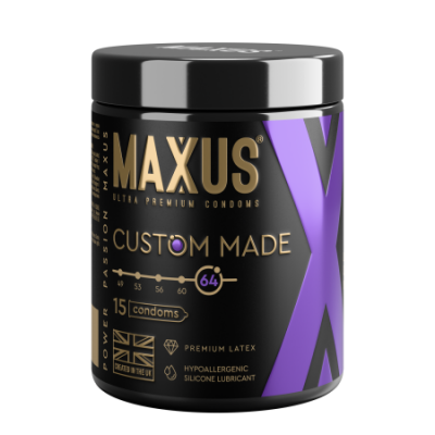 Латексные анатомические презервативы в банке + кейс MAXUS Custom Made 64 увеличенного размера - 15 шт