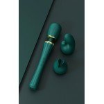 Мощный вибромассажёр Wand с 2 дополнительными насадками Zalo Kyro - зелёный - 29,1 см