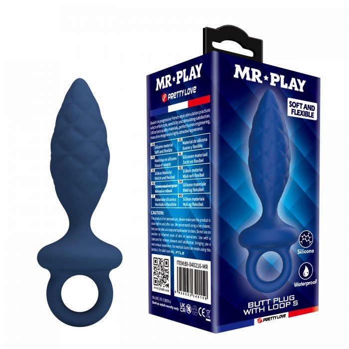 Анальная пробка с ограничительным кольцом Butt Plug with Loop S - синяя - 11,5 см Анальная пробка с ограничительным кольцом Butt Plug with Loop S - синяя - 11,5 см