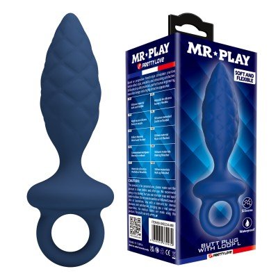Анальная пробка с ограничительным кольцом Butt Plug with Loop L - синяя - 15,7 см