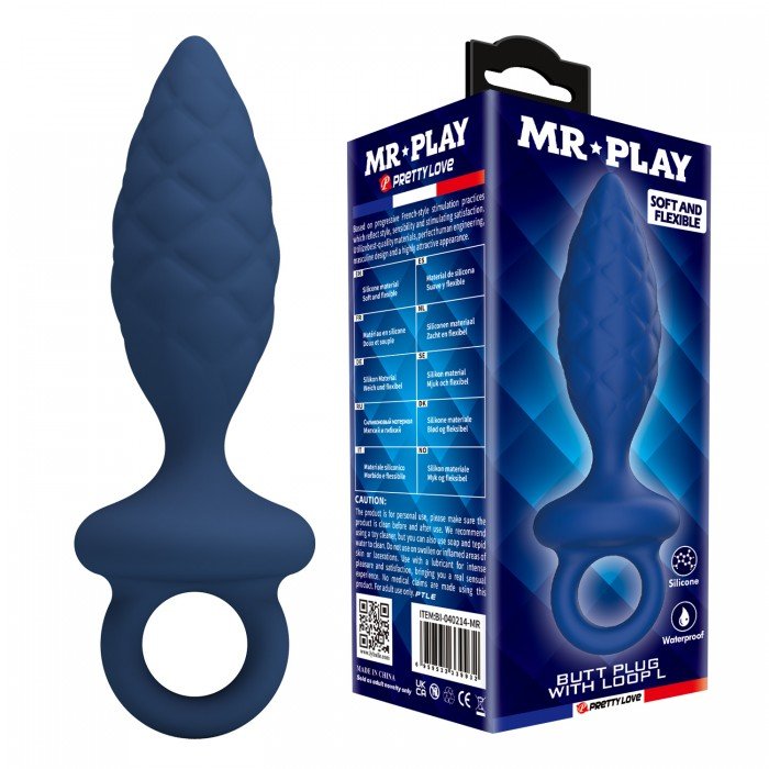 Анальная пробка с ограничительным кольцом Butt Plug with Loop L - синяя - 15,7 см Анальная пробка с ограничительным кольцом Butt Plug with Loop L - синяя - 15,7 см