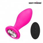 Силиконовая анальная пробка с вибрацией и пультом ДУ Sexy Friend розовая с прозрачным кристаллом - 8,5 см