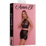 Эротический комплект из сетки со стразами: топ и юбка Amor El - чёрный Эротический комплект из сетки со стразами: топ и юбка Amor El - чёрный