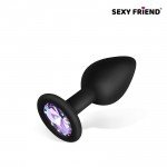 Малая силиконовая анальная пробка Sexy Friend чёрная с сиреневым кристаллом - 7,3 см Малая силиконовая анальная пробка Sexy Friend чёрная с сиреневым кристаллом - 7,3 см
