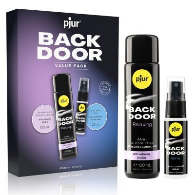 Набор Pjur для анального секса и фистинга: смазка Pjur Back Door Relaxing с маслом жожоба - 100 мл и спрей с пантенолом и алоэ Pjur Back Door Spray - 20 мл