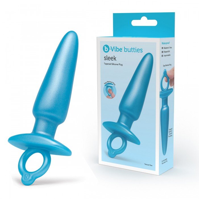 Анальная премиум пробка конической формы b-Vibe Sleek Tapered с кольцом для извлечения - голубая - 14,8 см Анальная премиум пробка конической формы b-Vibe Sleek Tapered с кольцом для извлечения - голубая - 14,8 см
