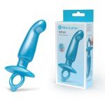 Анальная премиум пробка для массажа простаты b-Vibe Hither Prostate Plug с кольцом для извлечения - голубая - 14,3 см