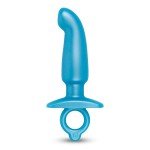 Анальная премиум пробка для массажа простаты b-Vibe Hither Prostate Plug с кольцом для извлечения - голубая - 14,3 см