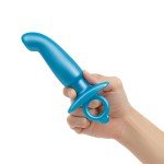 Анальная премиум пробка для массажа простаты b-Vibe Hither Prostate Plug с кольцом для извлечения - голубая - 14,3 см