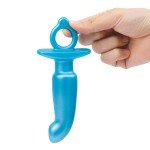 Анальная премиум пробка для массажа простаты b-Vibe Hither Prostate Plug с кольцом для извлечения - голубая - 14,3 см