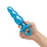 Анальная премиум пробка-елочка b-Vibe Bounce Plug с кольцом для извлечения - голубая - 14,3 см
