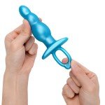 Анальная премиум пробка-елочка b-Vibe Bounce Plug с кольцом для извлечения - голубая - 14,3 см