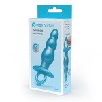 Анальная премиум пробка-елочка b-Vibe Bounce Plug с кольцом для извлечения - голубая - 14,3 см
