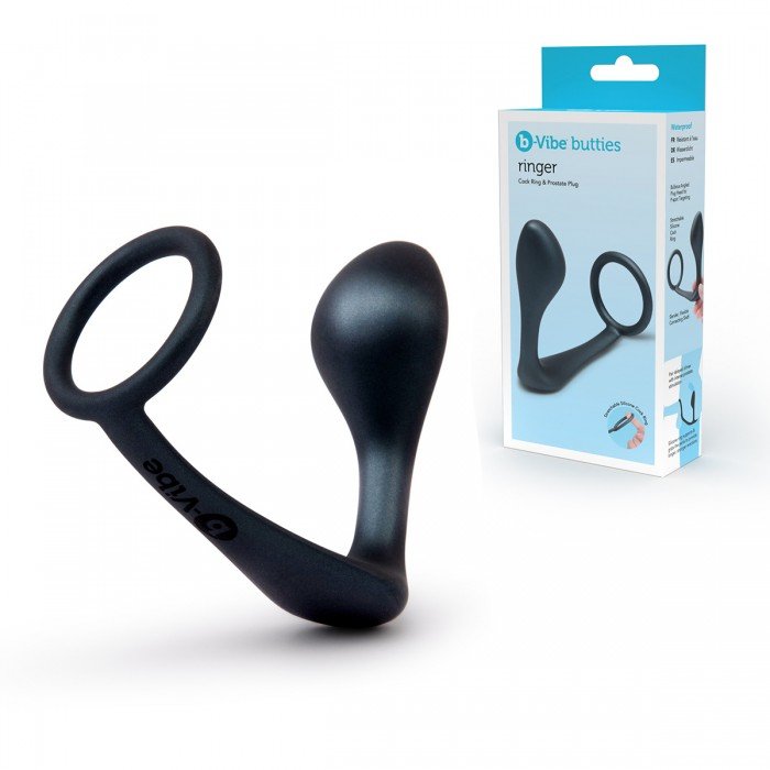 Эрокционное кольцо для пениса и анальная пробка для простаты b-Vibe Ringer Cock Ring & Plug - чёрное - 10,5 см Эрокционное кольцо для пениса и анальная пробка для простаты b-Vibe Ringer Cock Ring & Plug - чёрное - 10,5 см