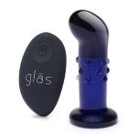 Анальная стеклянная пробка с загнутой головкой Glas с перезаряжаемой съемной вибропулей и пультом ДУ - синяя - 12 см Анальная стеклянная пробка с загнутой головкой Glas с перезаряжаемой съемной вибропулей и пультом ДУ - синяя - 12 см