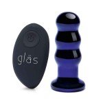 Рельефная анальная стеклянная пробка Glas с перезаряжаемой съемной вибропулей и пультом ДУ - синяя - 12 см Рельефная анальная стеклянная пробка Glas с перезаряжаемой съемной вибропулей и пультом ДУ - синяя - 12 см