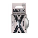 Латексные утолщенные презервативы 0,09 мм в железном кейсе MAXUS Extra Strong - чёрные - 3 шт
