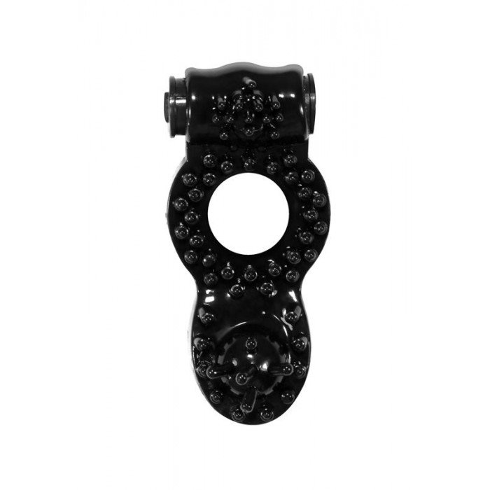 Эрекционное кольцо с клиторальным стимулятором Rings Ringer black - чёрное