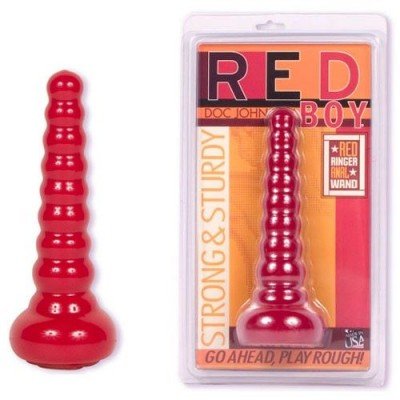 Ребристая анальная пробка-елочка Red Boy - Anal Wand Butt Plug - красная - 21,3 см