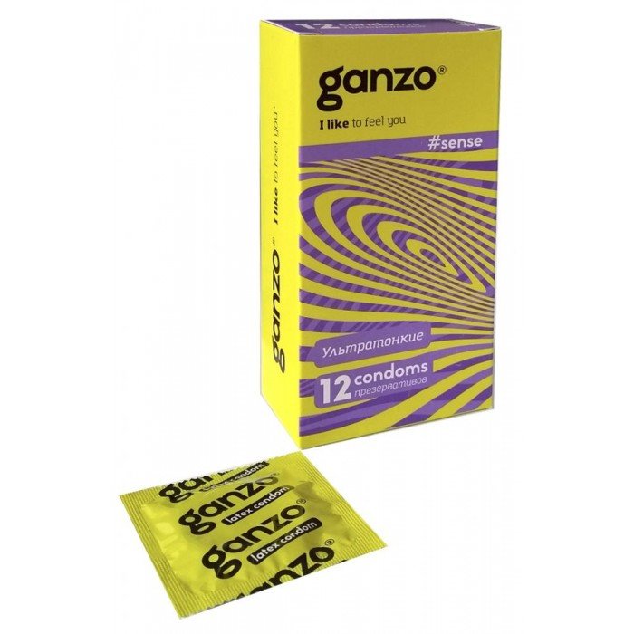 Сверх-тонкие латексные презервативы 0,05 мм Ganzo Sense для большей чувствительности - 12 шт