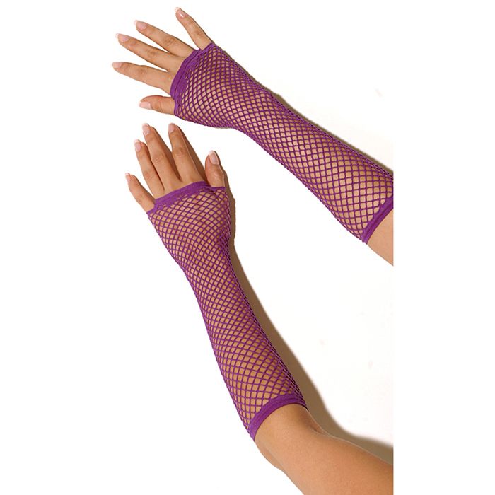 Длинные перчатки в сетку с открытыми пальцами - фиолетовые