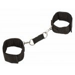 Текстильные наручники Bondage Collection на липучке со сцепкой на карабинах - чёрные