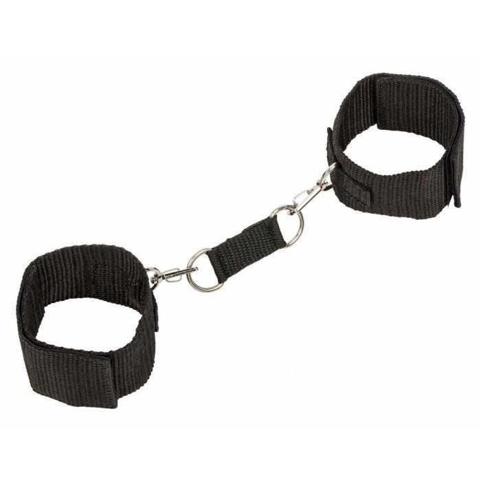 Текстильные наручники Bondage Collection на липучке со сцепкой на карабинах - чёрные