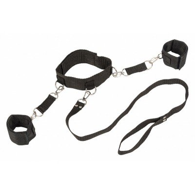 Ошейник с наручниками Bondage Collection Collar and Wristbands - стандартный размер - чёрный