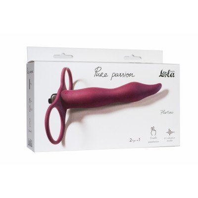 Вибро-насадка для двойного проникновения Pure Passion Flirtini с кольцом на мошонку - бордовая - 16 см