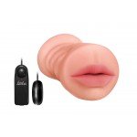 Двусторонний мастурбатор с вибрацией и технологией узкий вход - Satisfaction Lucky charm - вагина и ротик - телесный - 15 см