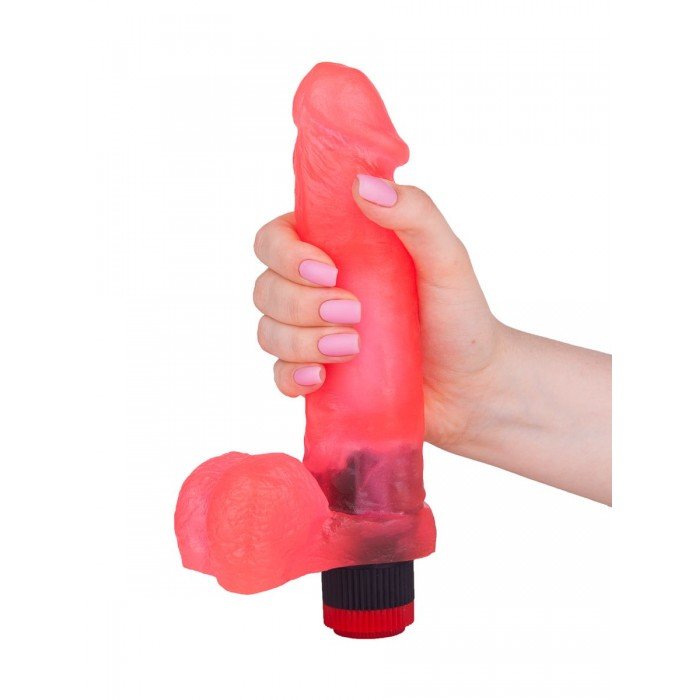 Гелевый вибратор-реалистик с мошонкой Lovetoy - красный - 20,5 см Гелевый вибратор-реалистик с мошонкой Lovetoy - красный - 20,5 см