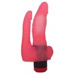Двойной анально-вагинальный реалистичный вибратор с выступом у основания - розовый - 17 см