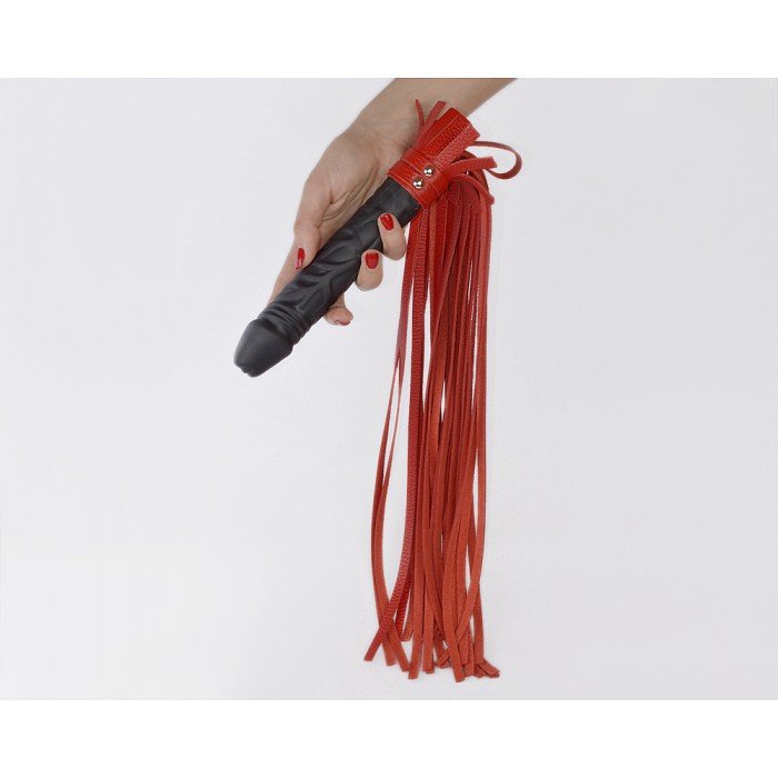 Красная плеть Ракета с чёрной ручкой-фаллосом - 65 см