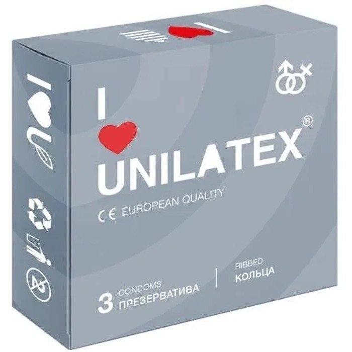 Латексные презервативы с ребристой поверхностью Unilatex Ribbed - 3 шт Латексные презервативы с ребристой поверхностью Unilatex Ribbed - 3 шт