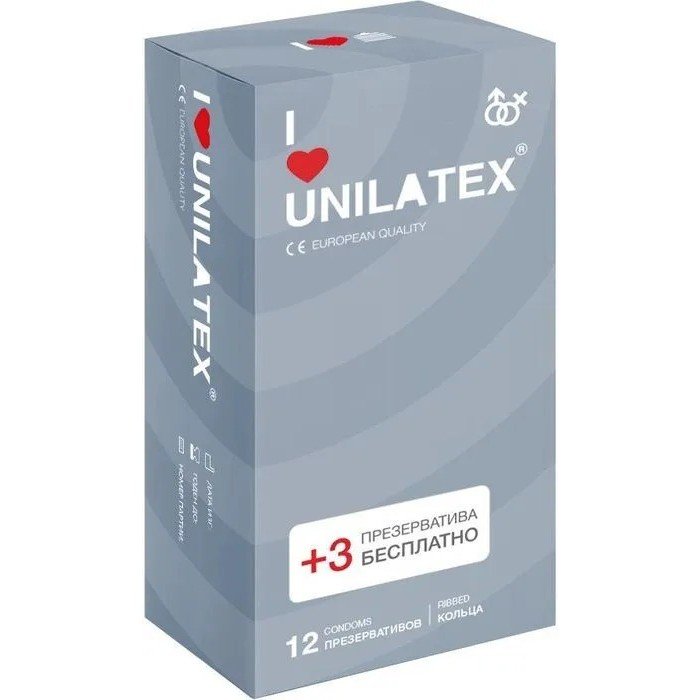 Латексные презервативы с ребристой поверхностью Unilatex Ribbed - 12 шт + 3 шт в подарок Латексные презервативы с ребристой поверхностью Unilatex Ribbed - 12 шт + 3 шт в подарок
