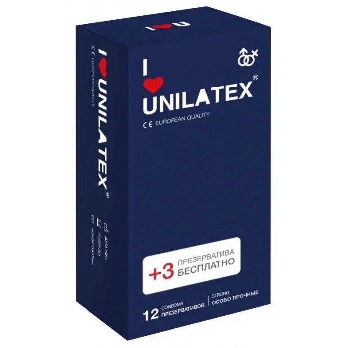 Особо прочные латексные презервативы 0,08 мм Unilatex Extra Strong - 12 шт + 3 шт в подарок Особо прочные латексные презервативы 0,08 мм Unilatex Extra Strong - 12 шт + 3 шт в подарок