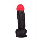 Фаллоимитатор-реалистик с красной головкой, с присоской и мошонкой LoveToy - черный - 19 см
