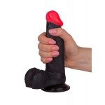 Фаллоимитатор-реалистик с красной головкой, на присоской с мошонкой Lovetoy - чёрный - 18,5 см Фаллоимитатор-реалистик с красной головкой, на присоской с мошонкой Lovetoy - чёрный - 18,5 см