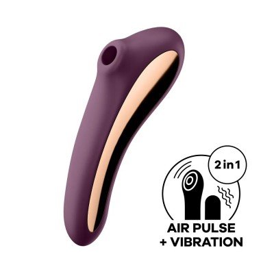 Двусторонний вакуумно-волновой стимулятор Satisfyer Dual Kiss с вибрацией - сливовый - 18,5 см