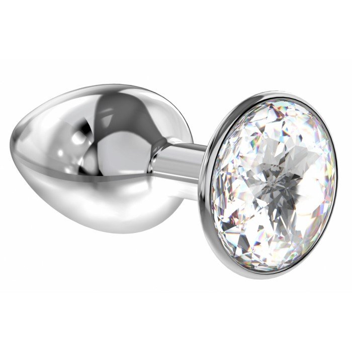 Малая анальная металлическая пробка Diamond Sparkle Small с прозрачным кристаллом - 7 см
