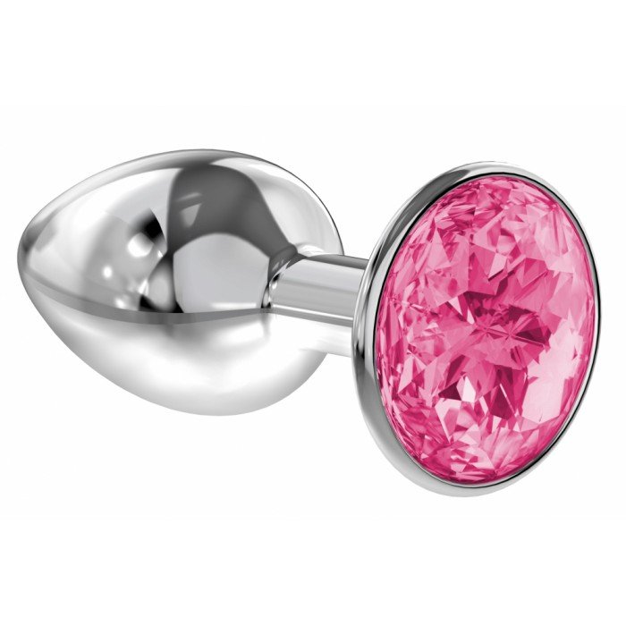 Малая анальная серебристая металлическая пробка Diamond Sparkle Small с розовым кристаллом - 7 см