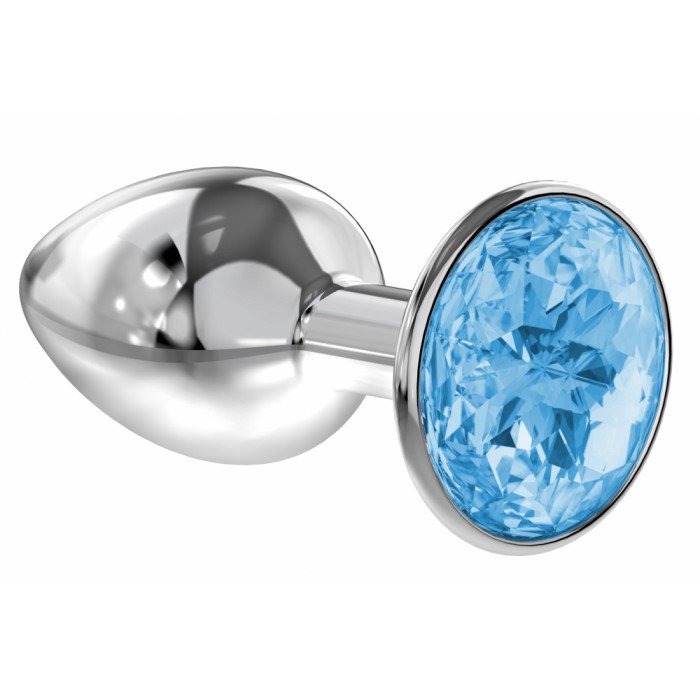 Анальная металлическая пробка Diamond Sparkle Small с голубым кристаллом - 7 см