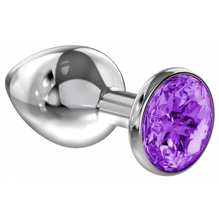 Малая анальная металлическая пробка Diamond Sparkle Small с фиолетовым кристаллом - 7 см