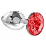 Малая анальная серебристая металлическая пробка Diamond Sparkle Small с красным кристаллом - 7 см