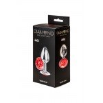 Малая анальная серебристая металлическая пробка Diamond Sparkle Small с красным кристаллом - 7 см
