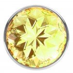 Средняя анальная металлическая пробка Diamond Yellow Sparkle Large с желтым кристаллом - 8 см