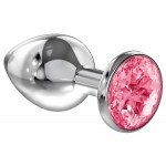 Средняя анальная металлическая пробка Diamond Pink Sparkle Large с розовым кристаллом - 8 см