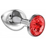 Средняя анальная серебристая металлическая пробка Diamond Red Sparkle Large с красным кристаллом - 8 см